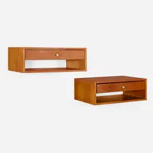 Wall-mounted nightstands model 127, pair by Kai Kristiansen, c. 1965, teak, metal, sold Apr 2025
