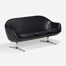 Overman Ab, Pod settee, c. 1965, vinyl upholstery, brushed aluminum, powder-coated metal