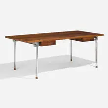 Desk, model AT 325 by Hans J. Wegner, c. 1960, rosewood, matte-chromed steel, sold Apr 2025