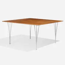 Dining table by Piet Hein and Bruno Mathsson Arne Jacobsen, 1968 / 1980, teak, chrome-plated steel, sold Apr 2025