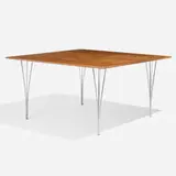 Dining table by Piet Hein and Bruno Mathsson Arne Jacobsen, 1968 / 1980, teak, chrome-plated steel, sold Apr 2025