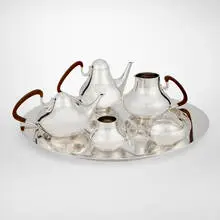 Henning Koppel, Tea and coffee service, model 1017, 1952, sterling silver, guaiacum