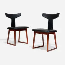 Arne Vodder, Dining chairs, pair, c. 1965, leather, rosewood