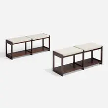Grete Jalk, Benches, pair, c. 1960, mahogany, upholstery