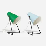 Table lamps, pair by Svend Aage Holm-Sørensen, c. 1955, lacquered aluminum and steel, brass, sold Apr 2025