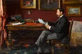Joaquín Bárbara y Balza, Portrait of a man, probably E. Fulde, reading at his desk, oil on canvas
