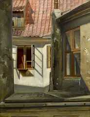 View through a window, Copenhagen by Harry Kluge, oil on canvas, sold Jun 2017