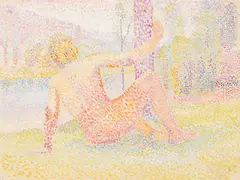Hippolyte Petitjean, Femme assise près d'une rivière, watercolor on paper