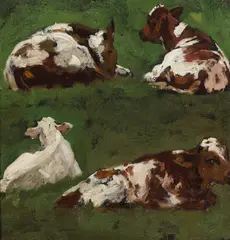 Theodore Robinson, Cow studies (a group of two), circa 1880, oil on canvas