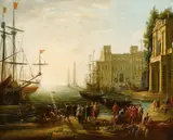 Claude Lorrain, A harbor scene, oil on canvas