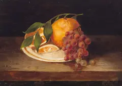 Still life with orange and grapes by Rubens Peale, 1861, oil on tin, sold Jun 2017