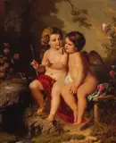 Edward Fielding, Putti in a Garden, oil on canvas