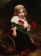 Etienne Adolphe Piot, The little flower gatherer, oil on canvas