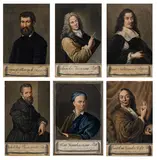 Italian School, Six Portraits of Distinguished Artists, n.d., Mezzotints in colors on laid paper