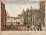 Quilielm Baur, Vue de Logges; Vue de Pallais, from Vue Persane a Ispahan, c. 1750, Two engravings with handcoloring on laid paper, engraved by François Xavier Habermann