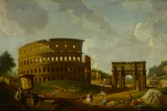 Giovanni Paolo Panini, A capriccio view with the Colosseum and the Arch of Constantine, oil on canvas