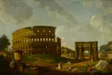 A capriccio view with the Colosseum and the Arch of Constantine by Giovanni Paolo Panini, oil on canvas, sold Jun 2017