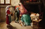A cottage interior with mother and children by Italian School 19th century, oil on canvas, offered Jun 2017