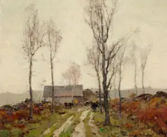 Chauncey Foster Ryder, A path through the landscape with cows at pasture, oil on canvas