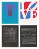 Mappenwerk, MAUSER 1973, 1973, Original-Kunststoffkassette mit vier Farbserigrafien auf Karton von Karl Gerstner, Robert Indiana, Heinz Mack und Victor Vaserely