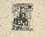 Lyonel Feininger, Rathausplatz, 1918, Holzschnitt auf imitiertem cremefarbenem Bütten mit Glitzerstaub und Metallpartikeln