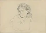 Hans Thoma, Cella Thoma, die Frau des Künstlers, Um 1875, Kreide und Bleistift, mit etwas weißer Kreide gehöht, auf braunem Papier