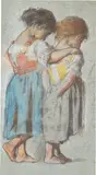 Hans Speckter, Zwei Mädchen (+ 6 Beigaben), Pastell auf blauem Papier