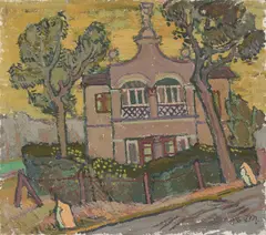 Otto Manigk, Haus mit Vorgarten, 1936, Öl auf Karton