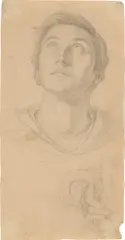 Erwin Speckter, Kopf- und Handstudie eines aufblickenden jungen Mannes, Bleistift auf Papier