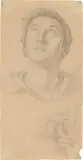 Erwin Speckter, Kopf- und Handstudie eines aufblickenden jungen Mannes, Bleistift auf Papier