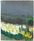 Klaus Fußmann, Vor dem Feld von Düstnishy (Narzissen und Osterglocken), 1992, Pastell auf festem Velin