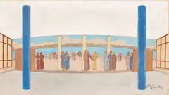 Lotte Laserstein, Entwurf für ein Wandgemälde in einer Stockholmer Mädchenschule, 1939, Tempera auf Papier, auf Hartfaser aufgezogen