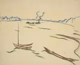 Walter Ophey, Schiffe auf dem Rhein, Pastellkreide auf Papier