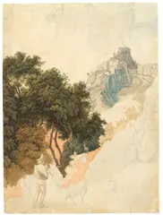 Deutsch, um 1820, Blick auf Cervara di Roma, Aquarell über Bleistift auf Velin