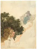 Deutsch, um 1820, Blick auf Cervara di Roma, Aquarell über Bleistift auf Velin