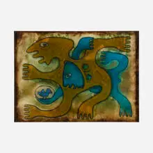 Edwin Scheier, Untitled, mixed media with oil pastel and tempera on paper mounted to wood