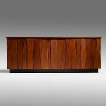 Jeffrey Greene, Cabinet, c. 1990, sculpted walnut, enameled wood, ebony