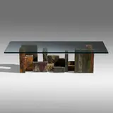 Rare coffee table by Paul Evans, 1973, welded and enameled steel, glass, sold Sep 2021