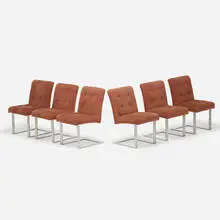 Directional, Collection 77 dining chairs, set of six, c. 1977, chrome-plated steel, upholstery