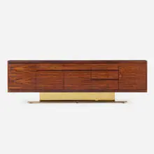 Cabinet by Warren Platner, c. 1970, polished brass, rosewood, granite, sold Sep 2021