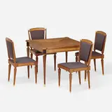 Richard Scott Newman, Card table and four chairs, 1995, mahogany, maple, ebonized wood, gilt metal, upholstery
