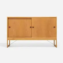 Cabinet by Børge Mogensen, c. 1955, oak, teak, steel, sold Apr 2025
