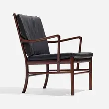 Colonial chair by Ole Wanscher, mahogany, leather, cane, sold Apr 2025
