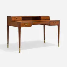 Desk by Nordiska Kompaniet, c. 1945, teak, brass, sold Apr 2025
