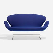 Arne Jacobsen, Swan settee, model 3321, upholstery, aluminum, plastic