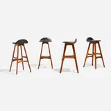 Erik Buck, Stools model OD61, set of four, c. 1964, teak, rosewood, leather upholstery
