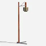 Floor lamp by attribution Svend Aage Holm-Sørensen, c. 1965, steel, brass, teak, sold Apr 2025