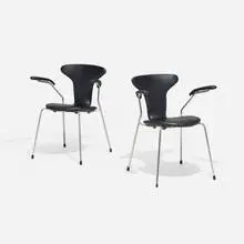 Arne Jacobsen, Arm chairs model 3105, pair, vinyl, chrome-plated steel