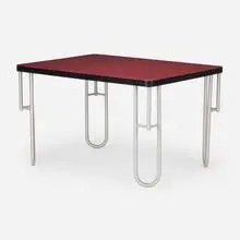 Warren McArthur, Dining table, c. 1935, aluminum, laminate over wood, lacquered wood