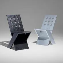 Michael Boyd, Perforated Plank chairs, set of two, 2011, lacquered oak, painted wood